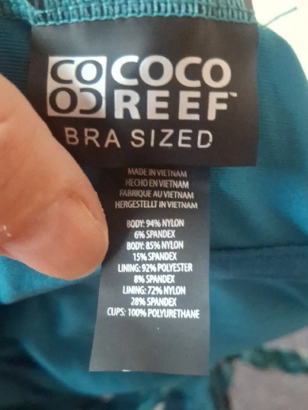 COCO Reef Tropical Teal Palm Print Tankini Top size 34DD